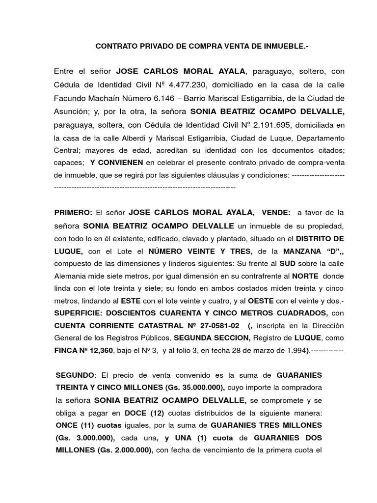 Modelo de Contrato de Compraventa de Inmueble en Paraguay - Cuándo prescribe un contrato de compraventa privado en Paraguay modelo de contrato de compra venta de inmueble paraguay - Cuándo prescribe un contrato de compraventa privado en Paraguay