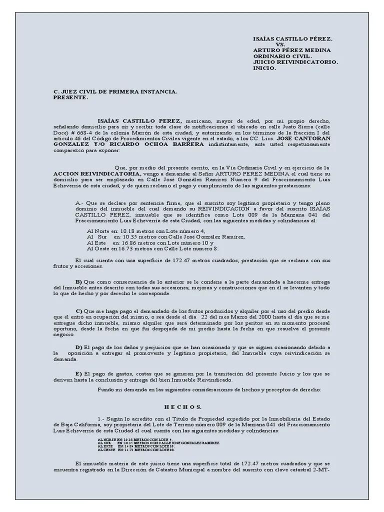 escrito de reivindicación de inmueble - Qué elementos se tienen que acreditar en la acción reivindicatoria