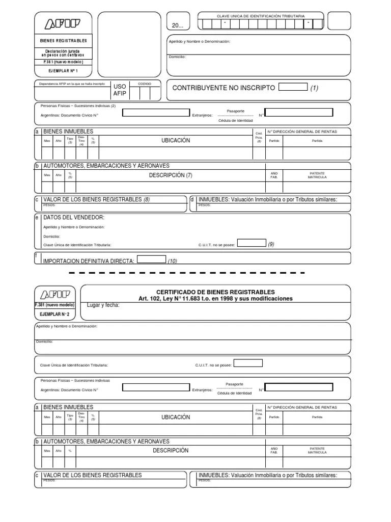 certificado de bienes inmuebles afip - Quién debe presentar el formulario 381