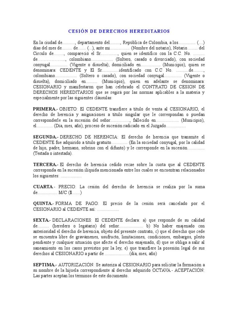 cesionario de un inmueble cedido por los herederos - Quién es el cesionario de una herencia